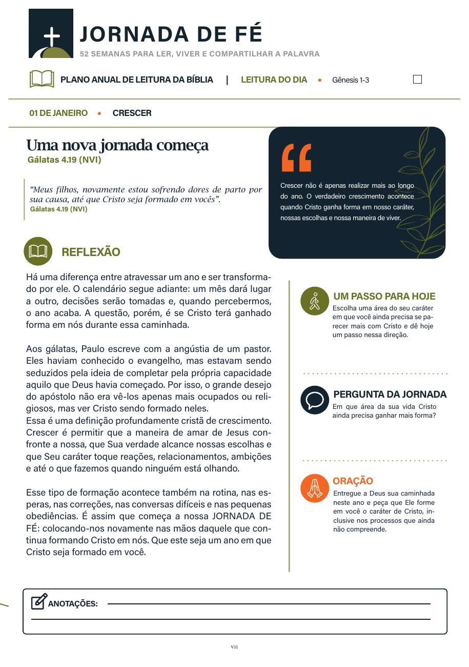 Página do devocional com o tema Uma nova jornada começa